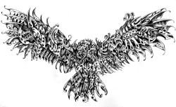 Rene-Art:  Swooper Abstract/Illustrative Interpretation Of The Great Grey Owl. Black