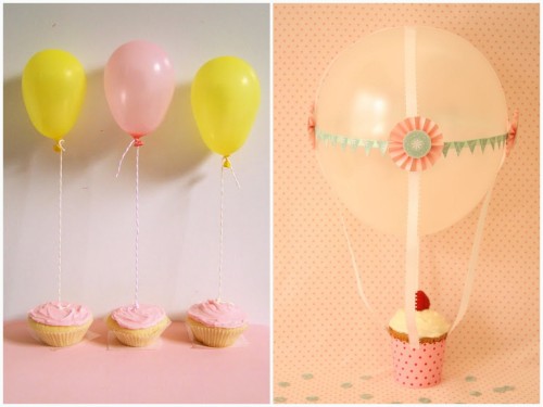 DIY Helium Balloons and Cupcakes. Photo Left: Tutorial by Party Accessories here, Photo Ri