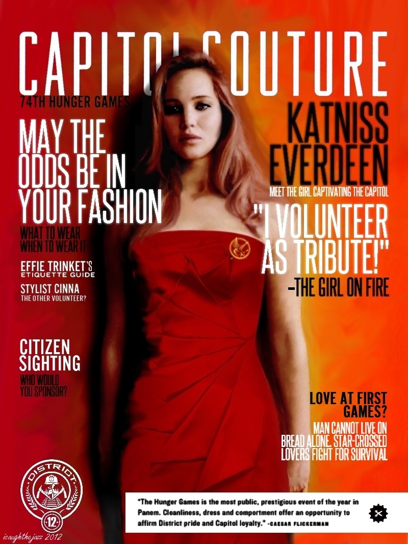 icaughthejazz:
“ I made this as a birthday pressy for my sister!!
Katniss Everdeen on the cover of a (mock) Capitol fashion magazine. After I came across the Capitol Couture site, I just had to make something.
My deviantArt:...