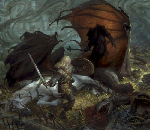 brekninger:  Éowyn and the Lord of the Nazgûl - Donato Giancola 