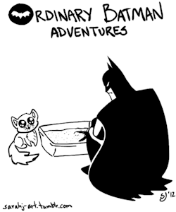 chuckhistory:  I like thinking about super heros doing ordinary things, so I like this, even though we all know that Batman has a man servant and a sidekick, both of whom would most likely be given the task of cleaning out the kitty litter… but all