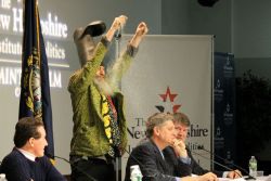 sushinfood:  verminsupreme2012:  “Vermin Supreme ended his appearance at the previously mentioned candidates forum by sprinkling pixie dust on Democratic presidential candidate Randall Terry, the pro-lifer known for blocking entrances to abortion clinics.