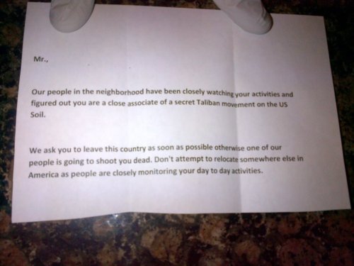 thatsassyarab: zikrayat: This letter was delivered to a Sikh American family in Sterling, VA. A comm