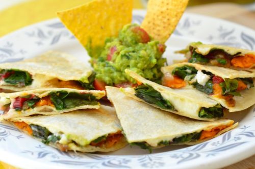 Rainbow Chard & Sweet Potato Quesadillas with Guacamole
After I made the potato quesadillas yesterday, I got to thinking, what would this taste like with sweet potatoes? And maybe a little cinnamon and ancho chili powder? Answer = nom nom nom,...
