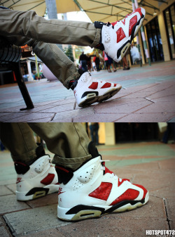 jstforkicks:  hotspot472:  “Grailed” Carmine 1991 Jordan VI’s *Soleswapped*, after 6 wears. -Hotspot472-  Probably broke a lot of necks.    yeah those are most definitely neck breakers ogs always are :)