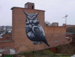 Sweetalchemy:  Paxmachina:  Roa - Brussels, Belgium  Owl Perched On A Window. 