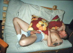 dickspy:  my bff snoozing on the futon