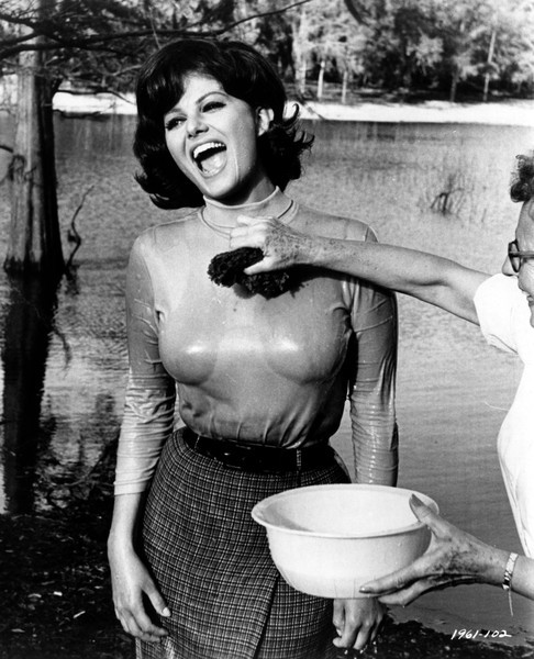 Claudia Cardinale being prepared for a scene in the film “Blindfold”.