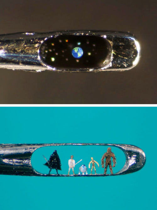 lightskintgawd:  sure-alright-okay:  ultrafacts:1017sosa300:machine-factory:unbelievable micro-sulptures by Willard Wigan that sit within the eye of a needle, or on a pin head. The pieces are so minute that they are only visible through a microscope.