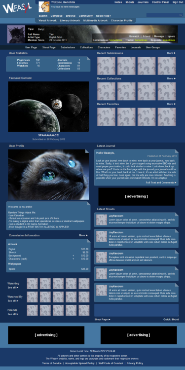 wait-wait-fixate:  weasyl:  High-res version, since Tumblr’s high-res functionality seems to be broken. So, this is the one you’ve all been waiting for— after all the input we got, this is how userpages are now configured to look. If you have any