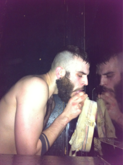 pissandbeer:  http://abeardedboy.tumblr.com/ gave me his dirty jock. It smell so good, piss and sperm! 