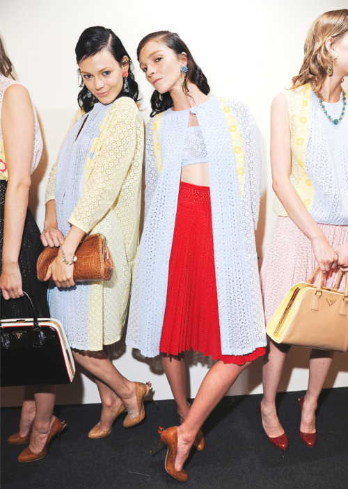 Kinga Rajzak and Mariacarla Boscono backstage Prada Spring 2012