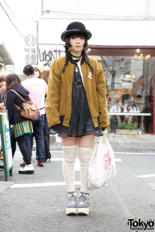 Derby hat, The Virgin Mary fashion &amp; Tokyo Bopper shoes in Harajuku.