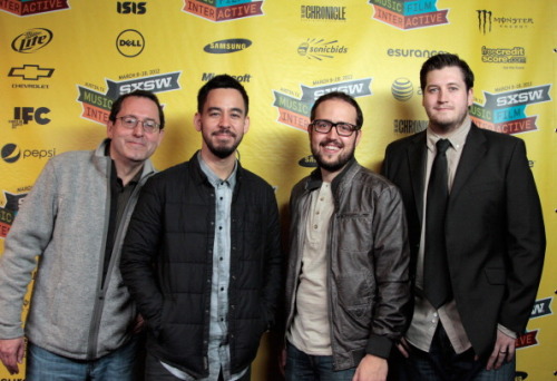 evooba:Mike Shinoda with Gareth Evans and Joe Trapanese in Austin, TX for the premiere of The Raid