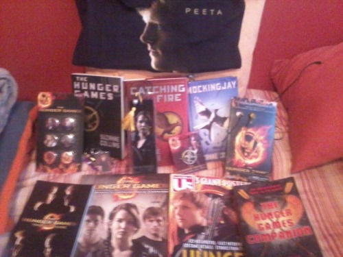 Scattered bit of The Hunger Games merchandise! 