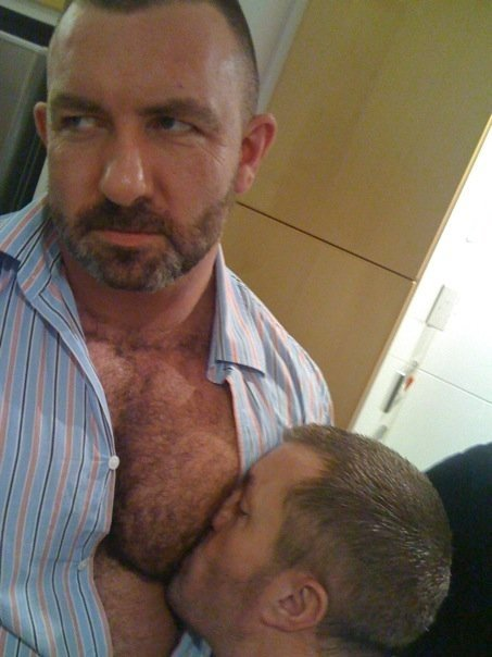 brutesndaddies:  Here you are letting a guy suck on your nipple… But no cock pic…