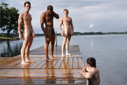 Swimming nude.  legsofwomen-men:  Steven, Justin, Greg and Brent