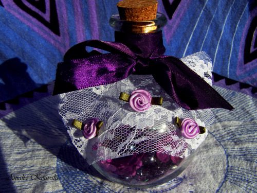thegardennymph:  Magical bottles that I decorated (click to enlarge). I will probably sell them for ŭ-10 on Etsy once I make an account. I don’t know if anyone would be interested in them though, haha. Thought I’d share!  