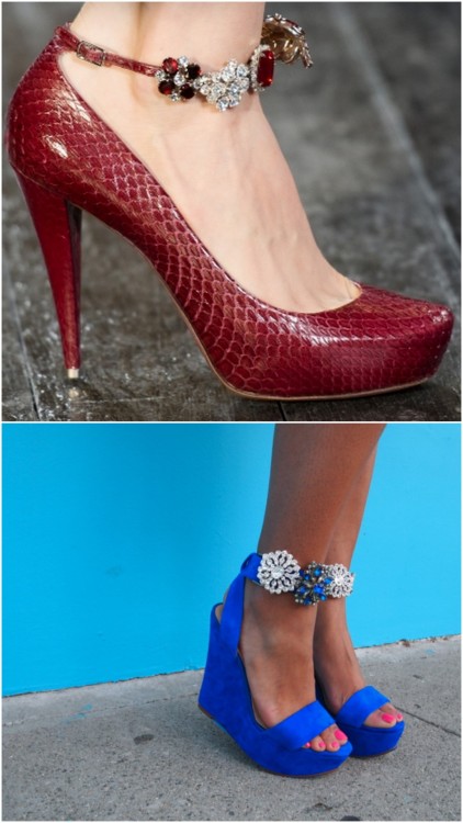 DIY Embellished Ankle Straps. Photo TOP: Nina Ricci Ankle Strap Pumps here, Photo BOTTOM: DIY. Tutor