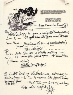 Blue-Electric-Blue:  George’s Handwritten Lyrics To “Here Comes The Sun” .