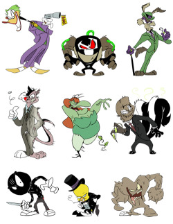 veryfairlyodd:  dcplanet:  “DC Looney Tunes” presents: Daffy Joker, Bane de Tazmania, Riddler E. Coyote, Silvester Twofaces, Hazel Ivy, Scare le Pew, Marvin Zsasz, Tweety Cobblepot and Gossamer Clayface Cartoon Art by Sebastian Winter   THEY WORK