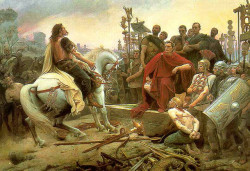 fuckyeahvikingsandcelts:  Siege of Alesia by summoning_ifrit on Flickr. Vercingetorix throwing his weapons at the feet of Caesar, 1899. 