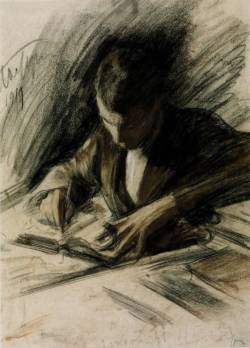 blastedheath:  Leonid Pasternak (Russian, 1862-1945), Boris Pastenak writing, 1919. Red and black chalk on paper, 12 1/2 x 10 1/4 in. (31.5 x 26 cm.). Tate. 