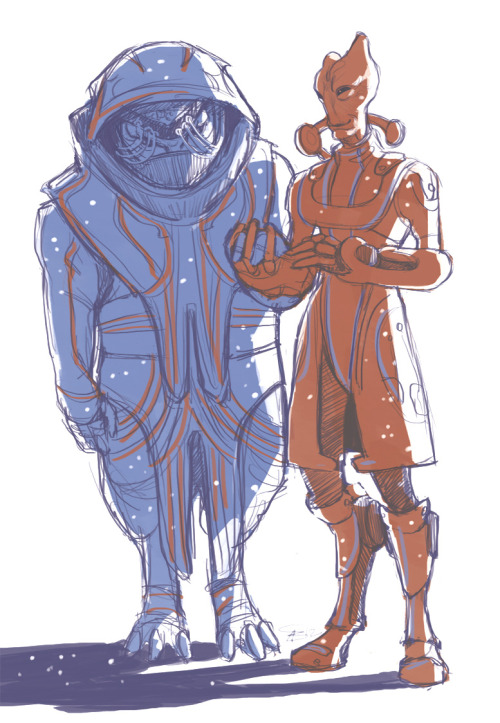 pixelfable: Mass Effect 3 has taken my life. Have a sloppy sketch of what might be the two best char