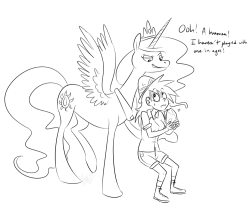 flutterdashpie:  Tomorrow (or today) is JJ’s birthday so I decided to doodle some Molestia on human Daring Do action Happy birthday dude!  Oh CL&hellip;. &lt;3 &lt;3 &lt;3 &lt;3 Thank you!