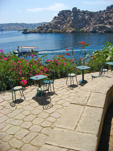 Cafe in the Philae Temple on the shores of Lake Aswan, Egypt (by chou_kathy).