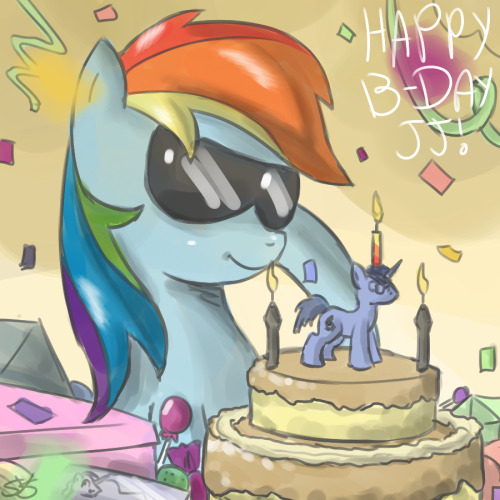 speccysponybin:  I bet I’m late aren’t I? Oh well. Happy Birthday JJ! I would hug you and all…but you know…this is the internet.   Awww!!! I looove it!!!!!
