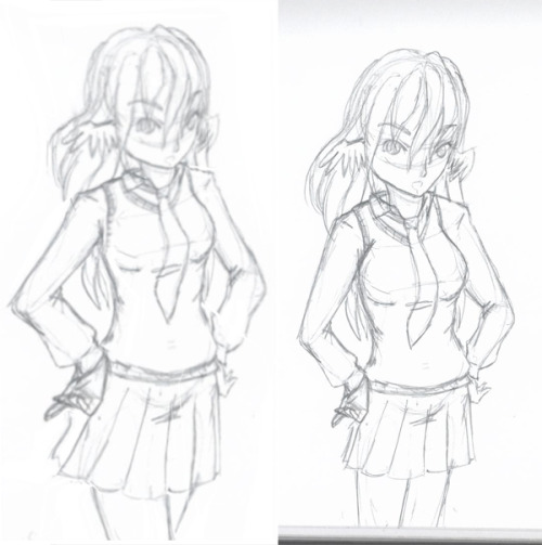 I SUCK AT DRAWING!!!! To prove how bad I am at drawing: On the right is the original unedited scanned image of my original sketch. On the left is hours upon hours of digitally fixing the image to try to make it look right. And it still doesn’t look