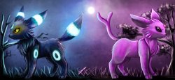 angelheartobsession:  Umbreon and Espeon by =AbusoRugia 