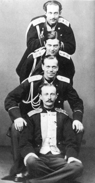 Nicholas’ father Alexander (3rd from the top) fooling around with his friends.