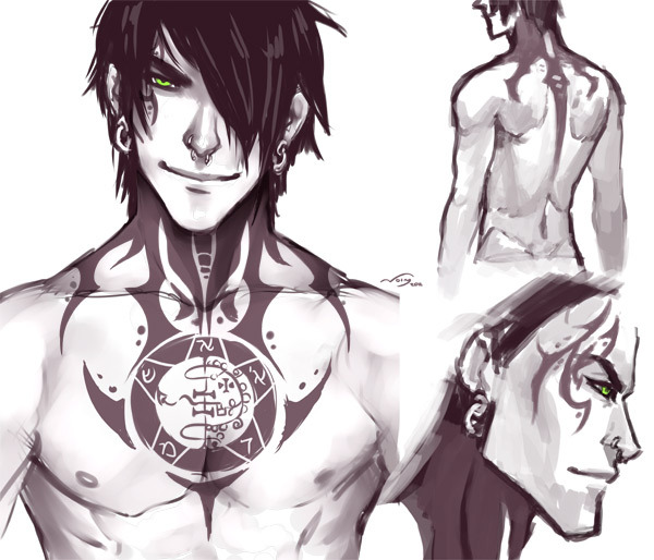 pandanoi:  I redesigned this guy’s tattoo. He had an scorpion on his back which