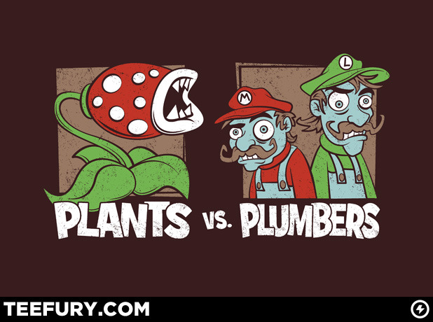 The Super Mario Brothers will never be the same thanks to Tumblr artist Matt Parsons’ brainy Plants Vs Zombies redesign.
Shirts are on sale today only (3/17) for $10 at TeeFury!
Plants Vs Plumbers by Matt Parsons (RedBubble) (Flickr) (Twitter)
Via:...