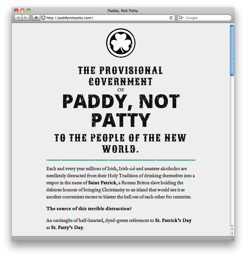 Paddy, Not Patty
Happy St. Paddy’s Day! Thanks to my (part-Irish) wife, our house smells of corned beef and Guinness cake.