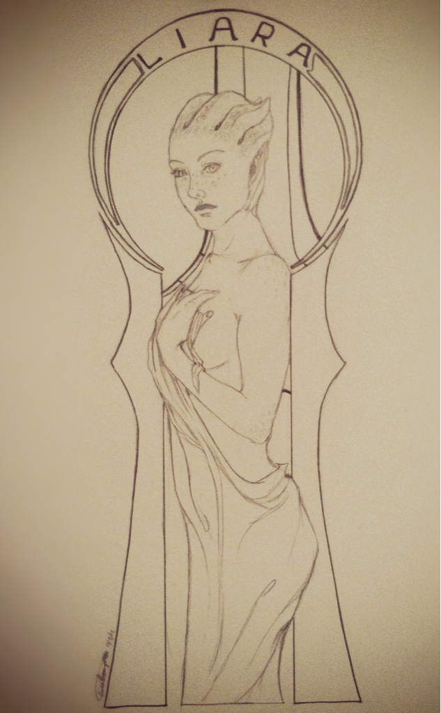 Art nouveau Liara. Because drawing Mass Effect things is better than crying about Mass Effect things.