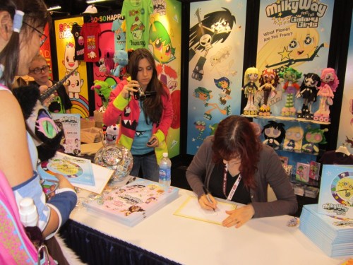 Meeting Lauren Faust at Wonder Con 2012 (Anaheim, CA.) There was a delay because she was stuck in traffic in rainy weather. While we waited, they handed out free Milky Way and the Galaxy Girls books. I couldn’t find any more words to say! I was