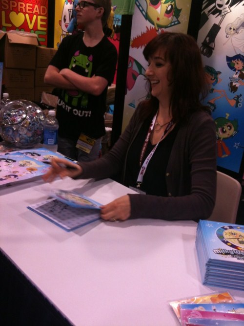 Meeting Lauren Faust at Wonder Con 2012 (Anaheim, CA.) There was a delay because she was stuck in traffic in rainy weather. While we waited, they handed out free Milky Way and the Galaxy Girls books. I couldn’t find any more words to say! I was