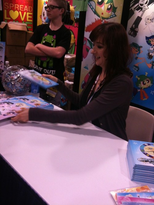 Meeting Lauren Faust at Wonder Con 2012 (Anaheim, CA.) There was a delay because she was stuck in traffic in rainy weather. While we waited, they handed out free Milky Way and the Galaxy Girls books. I couldn’t find any more words to say! I was