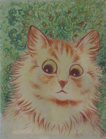 finalellipsis:  capsep:   Louis Wain’s cats as he progressed into schizophrenia.  Louis Wain could have seriously been a Batman villain. A successful English artist he began to paint exclusively cats after extensively painting his dying wife’s cat.