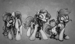 creepyponies:  “Cutie Mark Crusaders Zombie Apocalypse” They didn’t last very long…  Still cute, even in undeath. :3