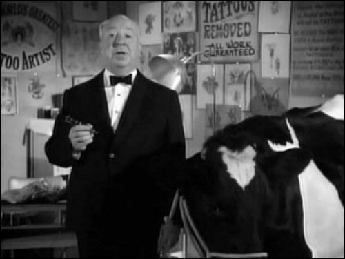 Pictured above: Sir Alfred Hitchcock, taking the final plunge into full-on meta fuckery.