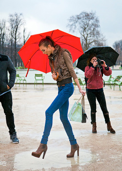 bonaelamour:  Karlie Kloss (in) Model’s Street Style After Elie Saab FW 12.13…. The final, final exit! Does this picture make you wonder how much it would cost to insure Karlie’s legs?! =) Now, I can never plan who will be the first model I will