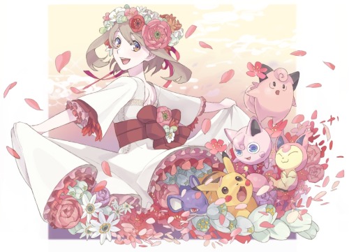 (art by unknown artist) Because of the flowers bursting out of her dress and rose petals in a perfec