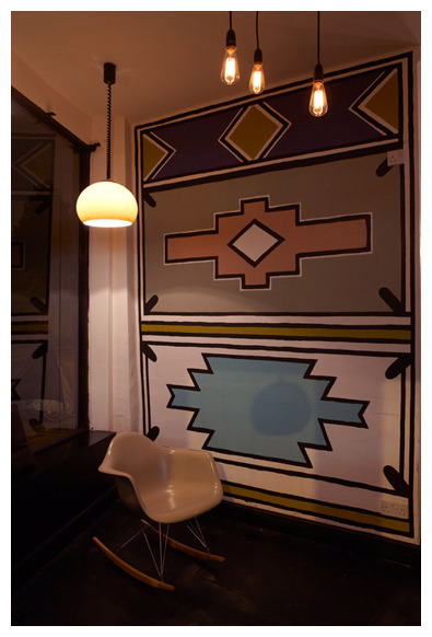 anotherafrica-blog: Ndebele inspired wall painting for London cafe Tina, We Salute You by Laura Fulm