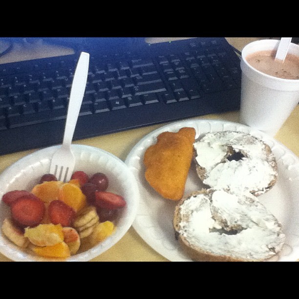 Fruit salad, empanadas, cream cheese and Vanilla hot coco all curtesy of my job ☺