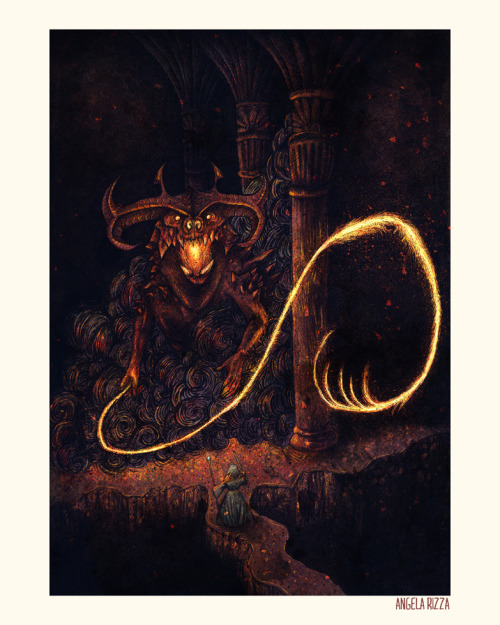 angelarizza:  My interpretation of the Balrog, Durin’s Bane from Lord of the Rings. I stuck a bit to the movie’s look, but made him a bit more bat like and more smoke than fire. Think Smaug is next. “You shall not pass!” Print *Sorry for the repost,