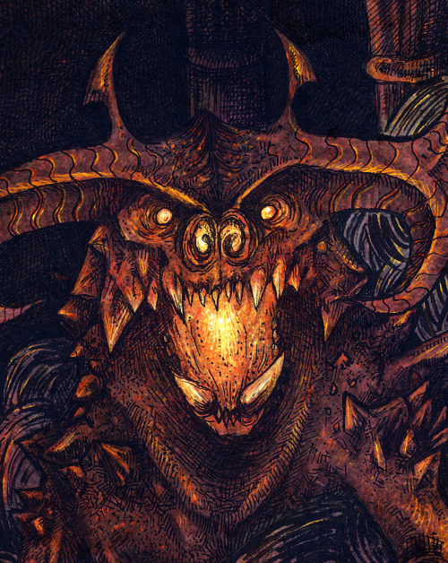 angelarizza:  My interpretation of the Balrog, Durin’s Bane from Lord of the Rings. I stuck a bit to the movie’s look, but made him a bit more bat like and more smoke than fire. Think Smaug is next. “You shall not pass!” Print *Sorry for the repost,